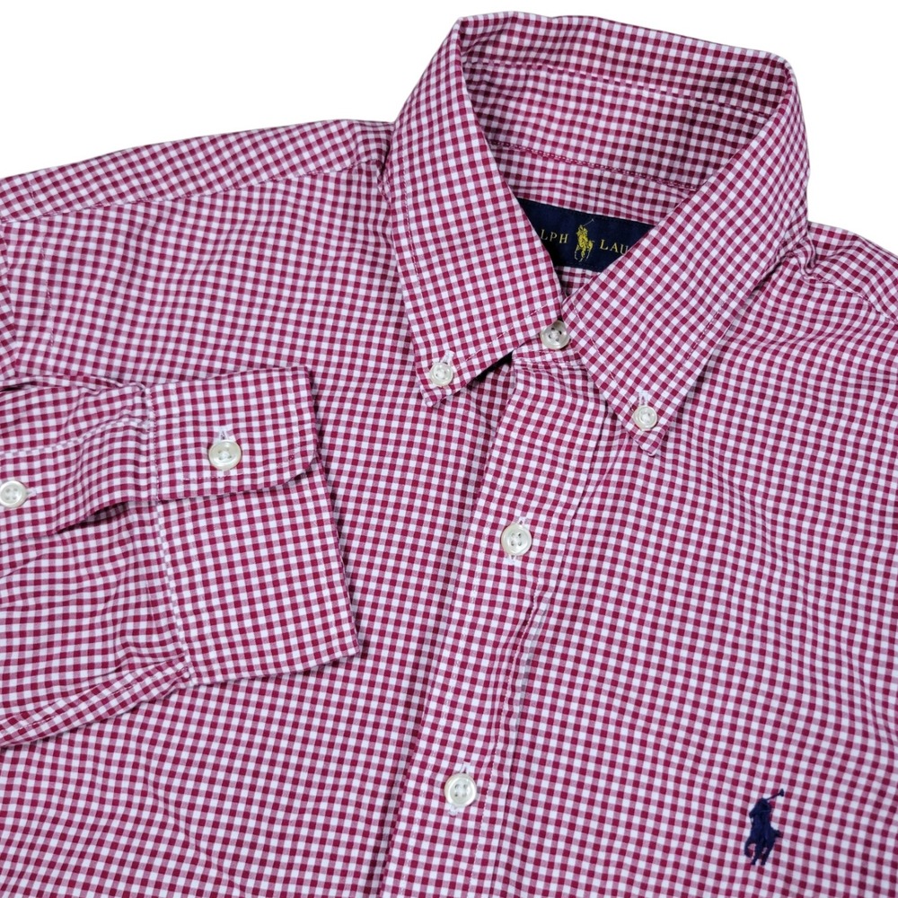 Ralph Lauren Button Down Shirt Mens M Red White Gingham Plaid Long Sleeve Preppy
